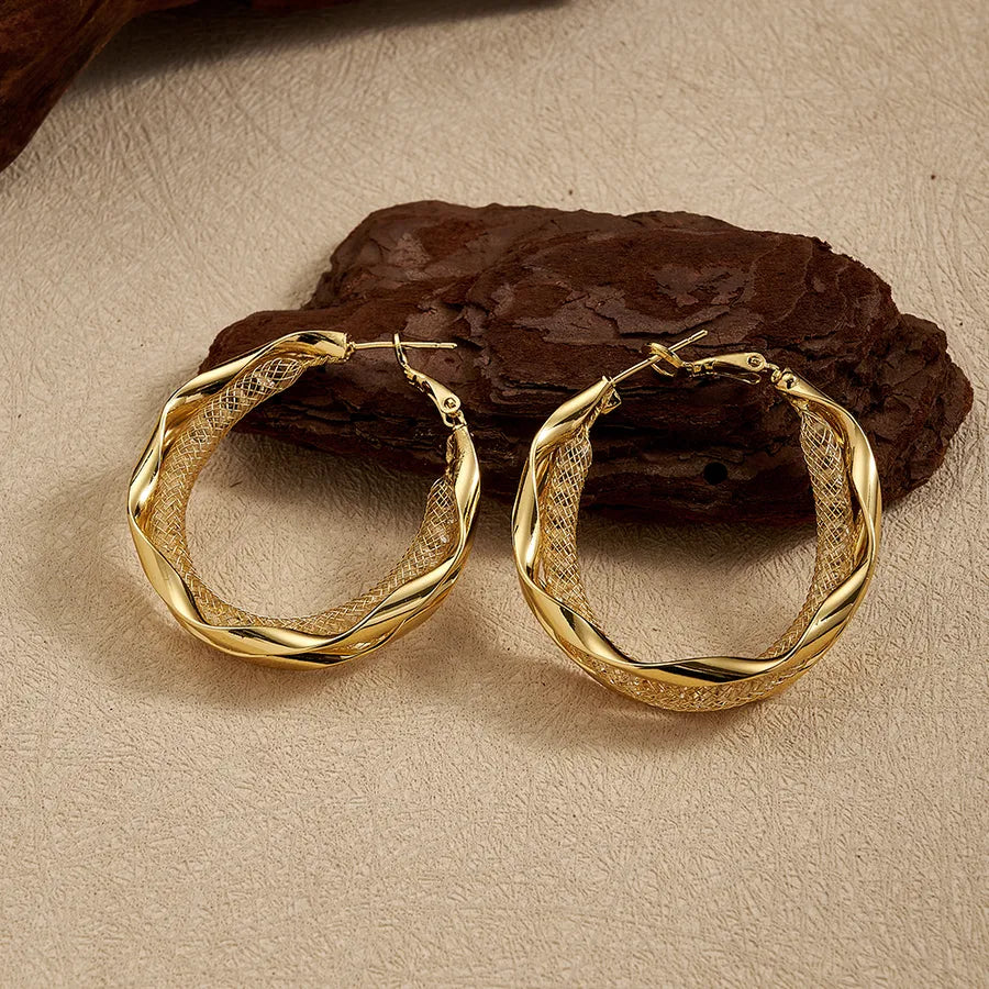 18K Gold PVD C-Shaped Rhinestone Hoop Earrings Needle Thickness: 0.8mm C (40x8mm) 1 Pair Package