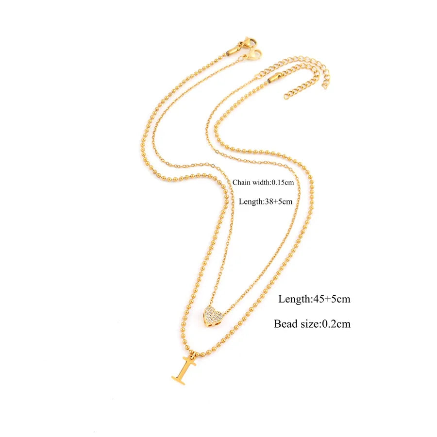18K Gold Plated Heart & Letter Pendant Necklace Gold I