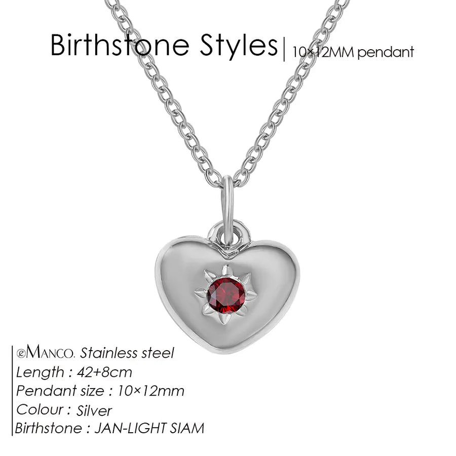 14K Gold Heart Birthstone Necklace for Women January Red Steel Color