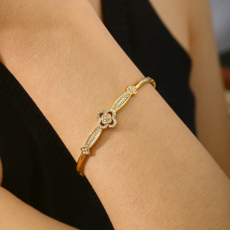 18K Gold Plated Four-Leaf Zircon Bracelet