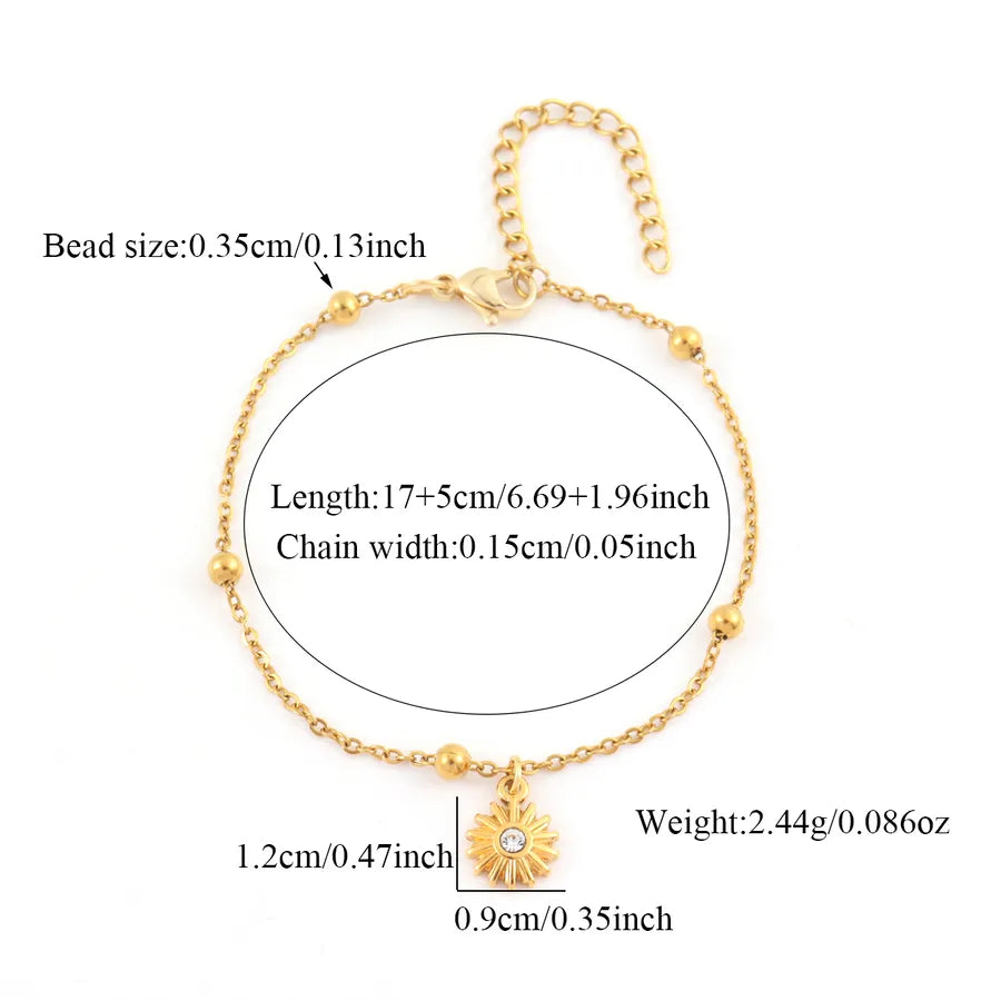 Gold Sun Pendant Stainless Steel Bracelet