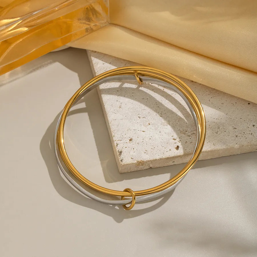 Gold & Silver Geometric Waterproof Bangle