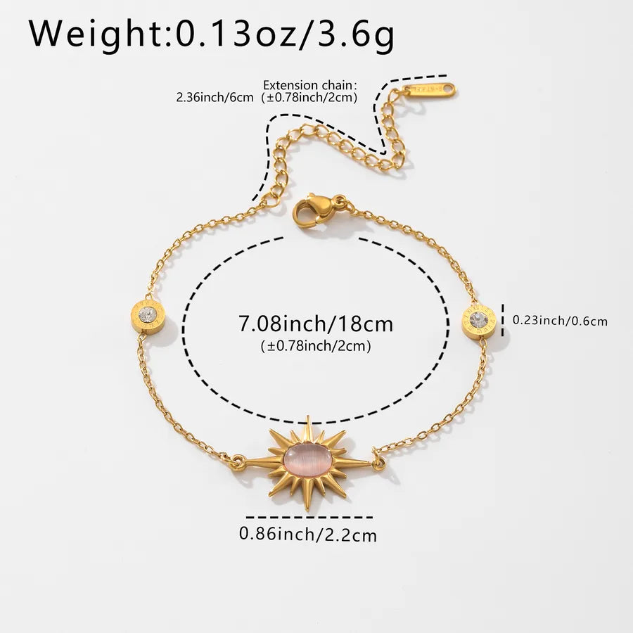 18K Gold Plated Pink Gemstone Stainless Bracelet