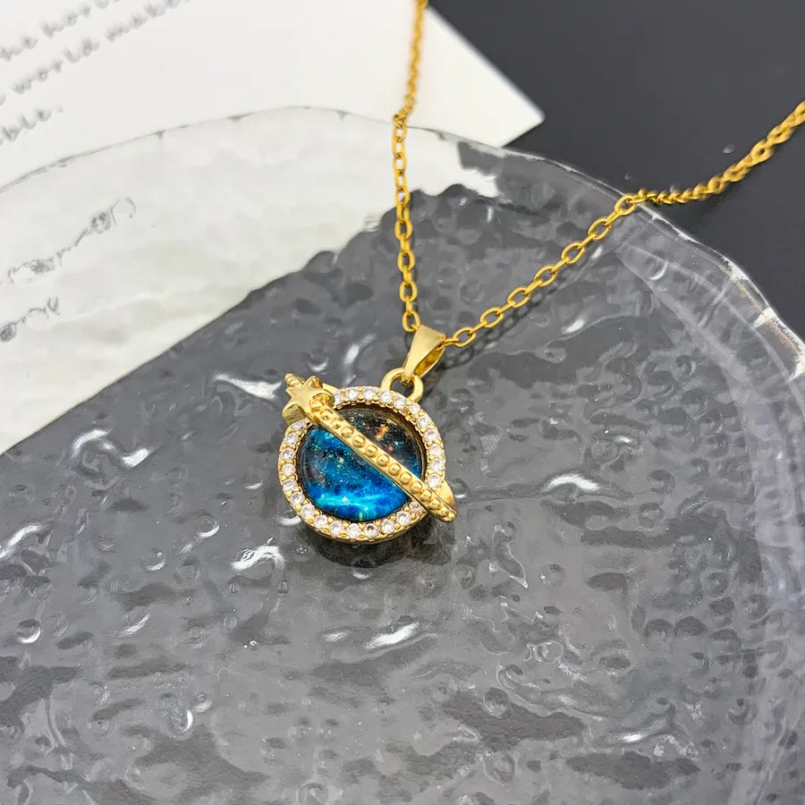Starry Sky Planet Zircon Pendant Necklace XL3360 Star Surrounding Planet Necklace Gold