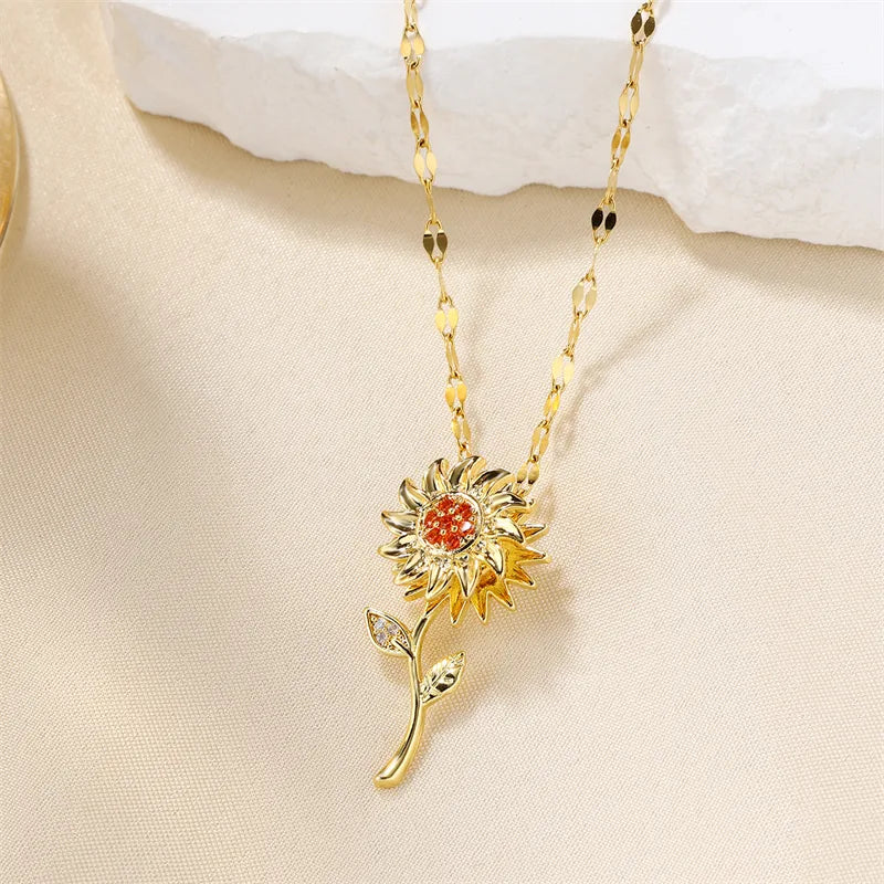 Rotating Sunflower Pendant Necklace