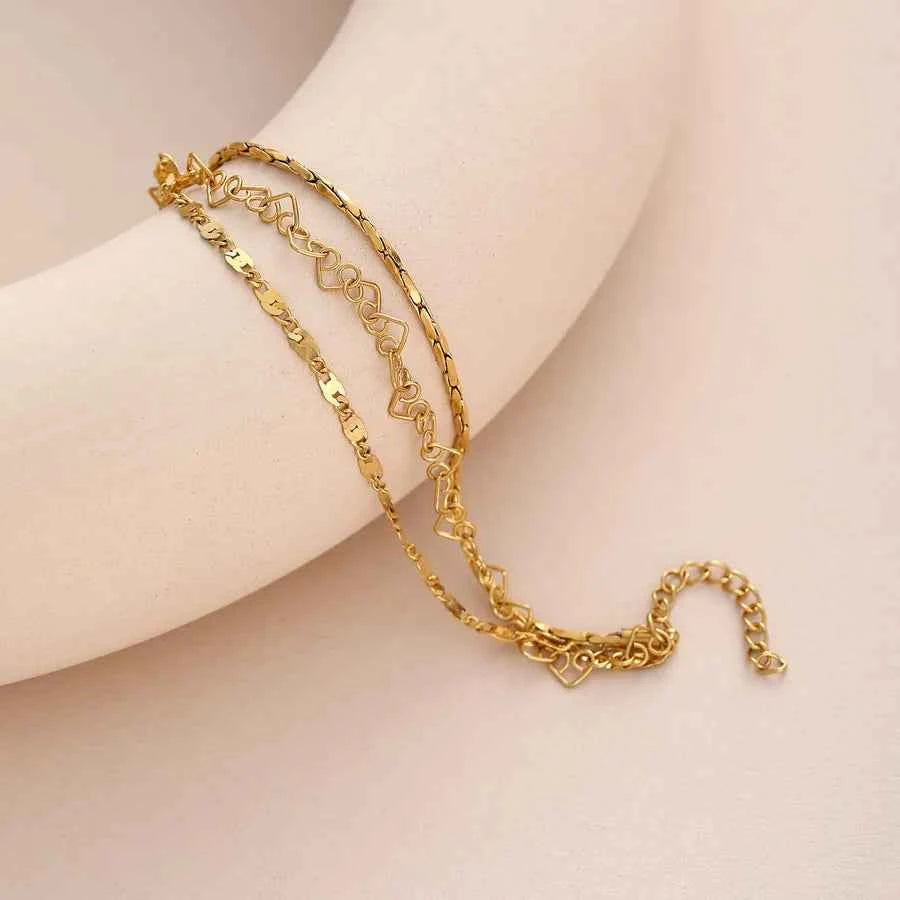 18K Gold Plated Heart Chain Necklace & Bracelet Set