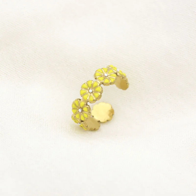 Leaf Enamel Stainless Steel Open Ring for Women Style 11