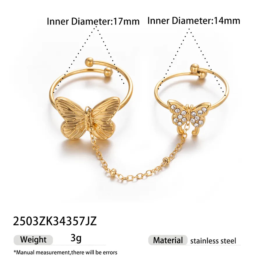 18K Gold Butterfly Ring with Zircon Gemstones 2503ZK34357JZ