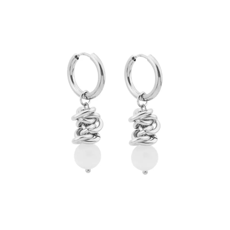 Clip-On Cat's Eye Stone Earrings – Geometric Design