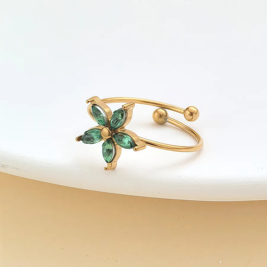 Zircon Heart & Flower Stainless Steel Ring JZ-25-09-023