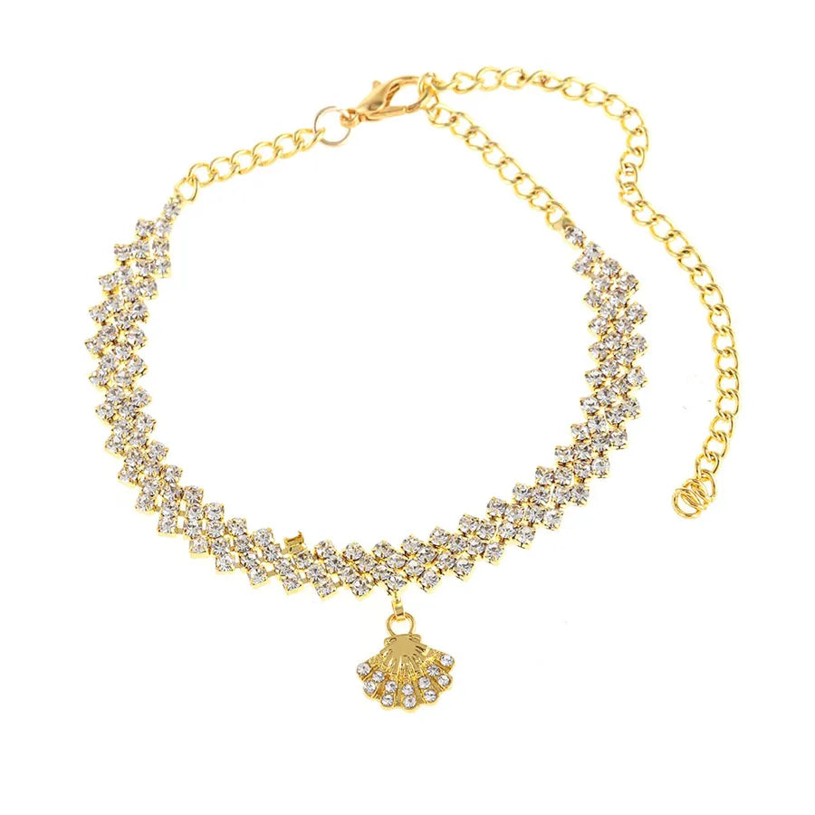 Double Layered Shell Anklet with Gem Accents