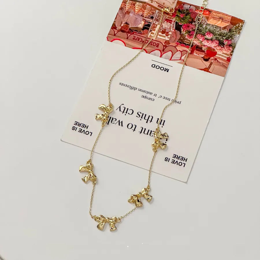 Gold Plated Butterfly Knot Pendant Necklace Gold