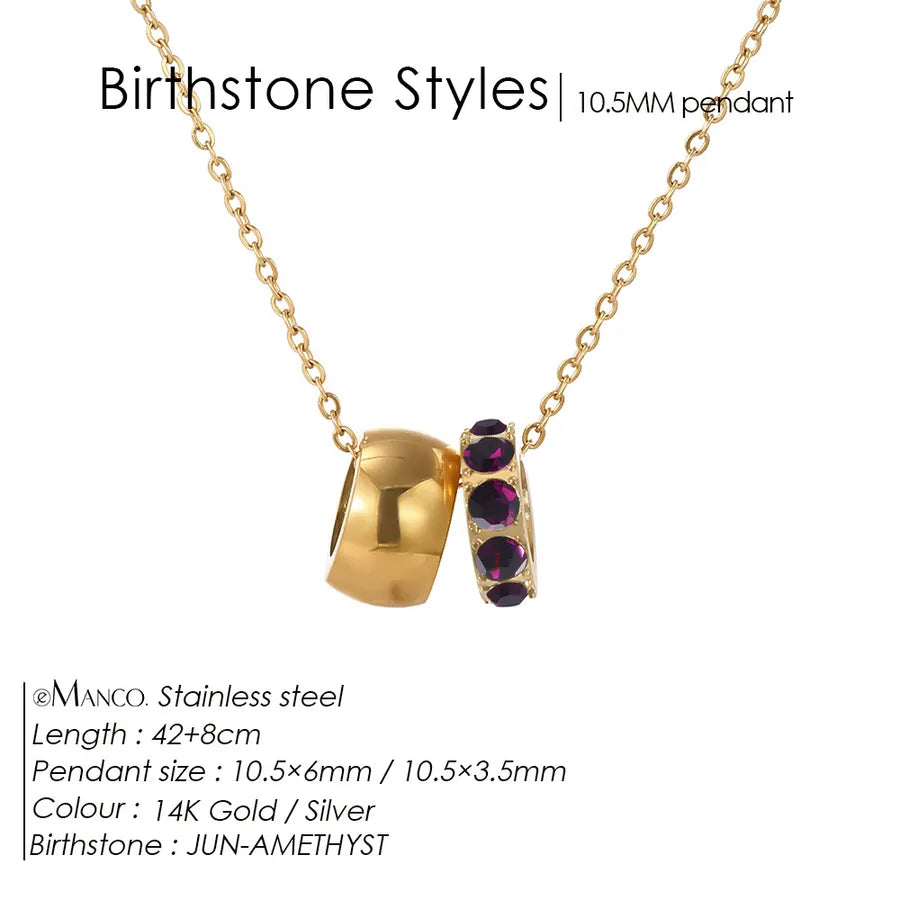 14K Gold Double Circle Pendant Necklace June Purple 14K Gold