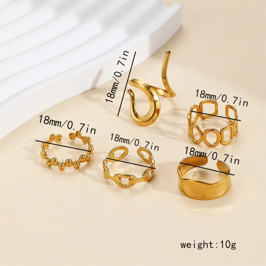 Adjustable Gold Stainless Steel Open Ring Average Size Gold 002#