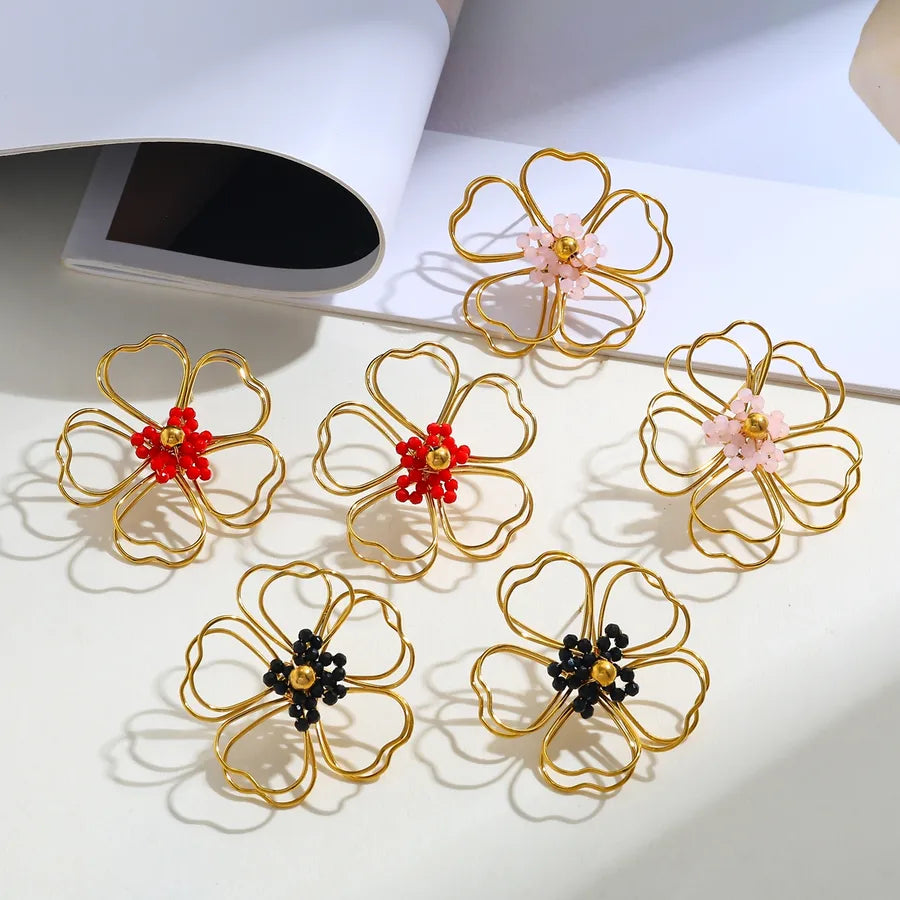 18K Gold Plated Hollow Flower Stud Earrings