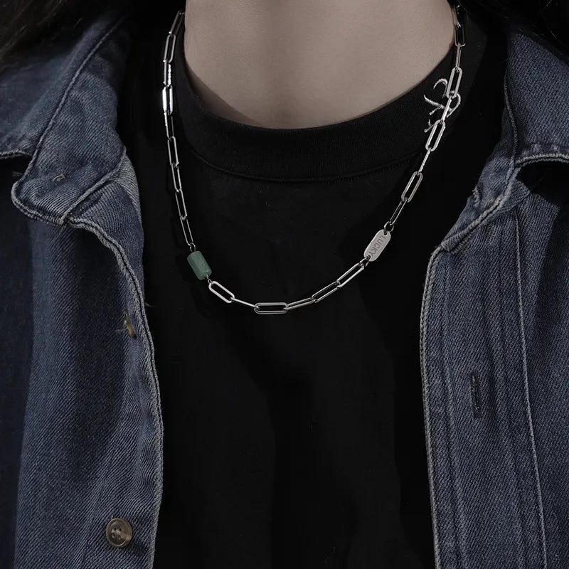 Personalized Stone & Steel Letter Pendant Necklace