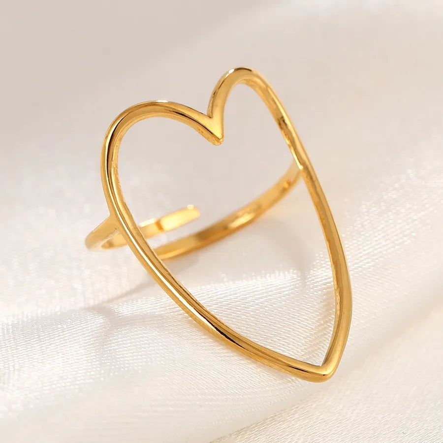 Gold Plated Zircon Heart Ring – Adjustable Open Band Adjustable Opening 18k Real Gold Heart-shaped Lines