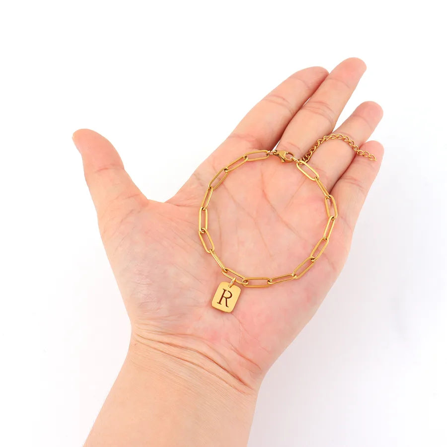 Gold Initial Paperclip Chain Bracelet