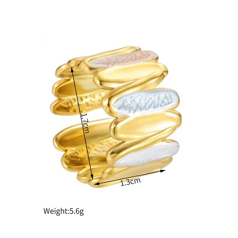 18K Gold Plated Enamel Stainless Steel Ring R879-grey