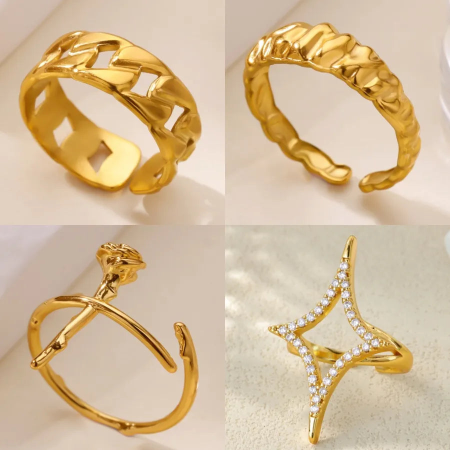 Stainless Steel Rose Geometric Open Ring