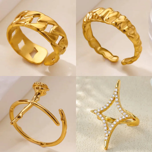 Stainless Steel Rose Geometric Open Ring