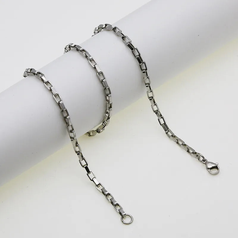 Unisex Long Box Pendant Necklace – Stainless Steel Steel Color