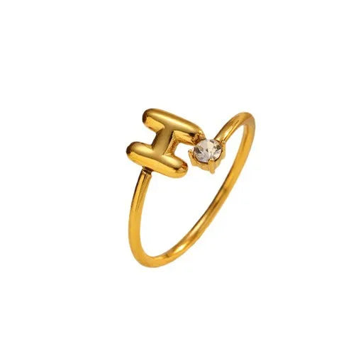Gold Plated Adjustable Letter Ring for Women