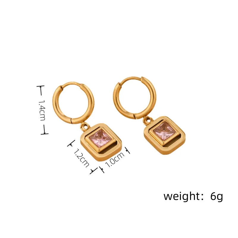 14K Gold Plated Purple Zircon Drop Earrings 0448-gold Powder