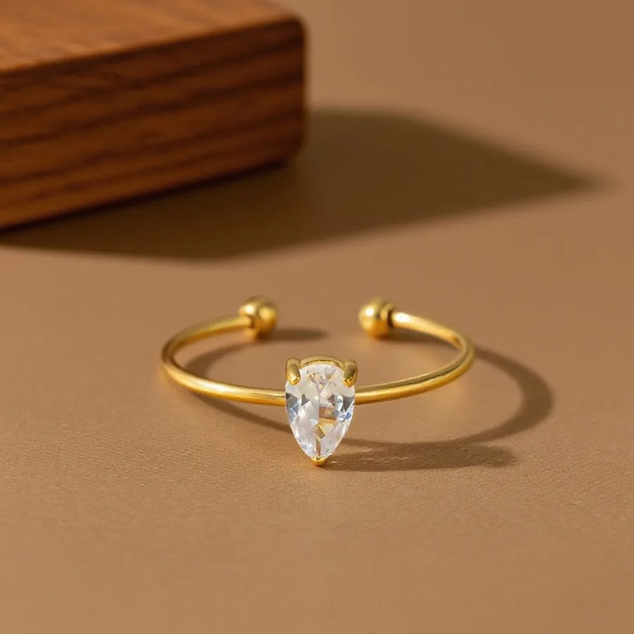 Geometric Heart Titanium Steel Ring Z0186-Water Drop White Diamond-Ring- Gold