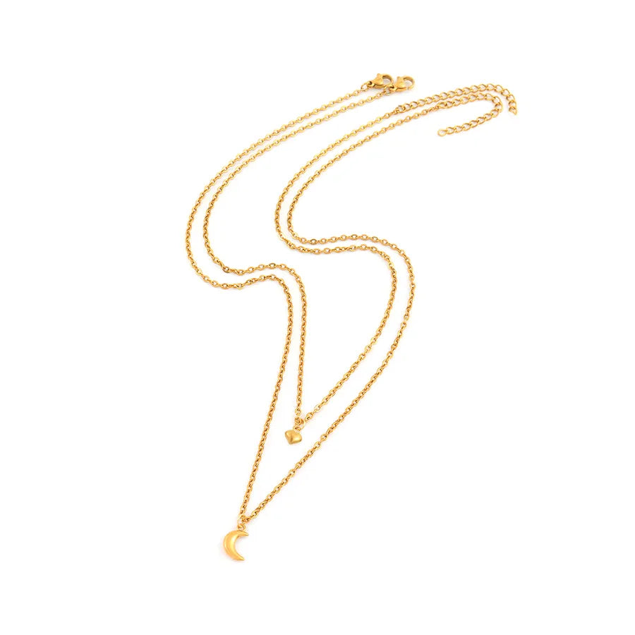 Gold Sun Moon Heart Layered Pendant Necklace