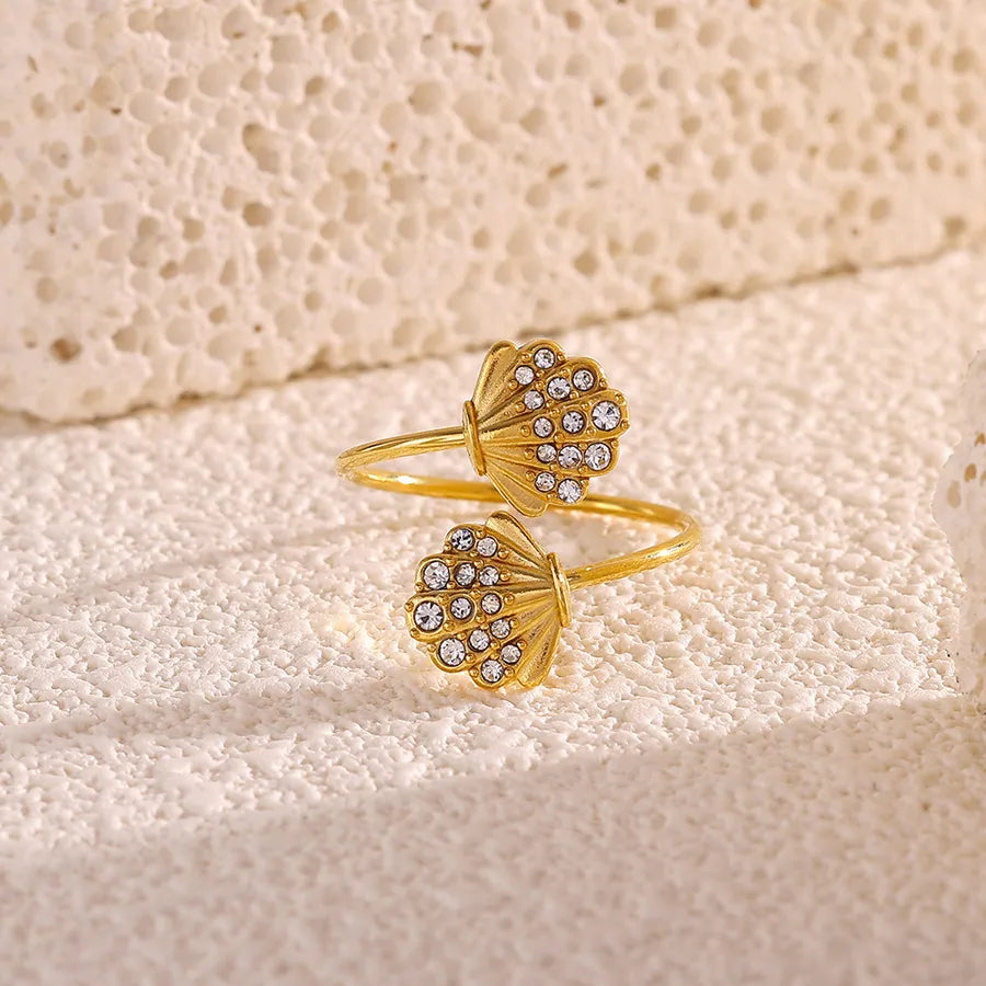 18K Gold Plated Star Shell Open Ring