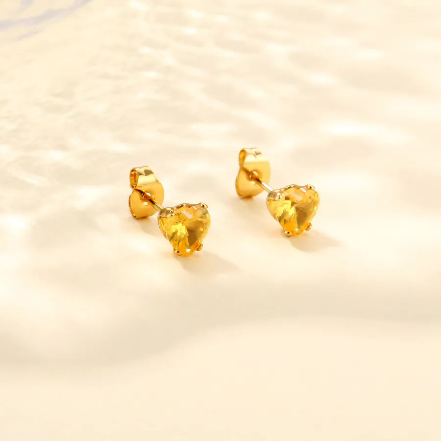 Heart-Shaped Zircon Stainless Steel Earrings Multicolor-Golden Yellow
