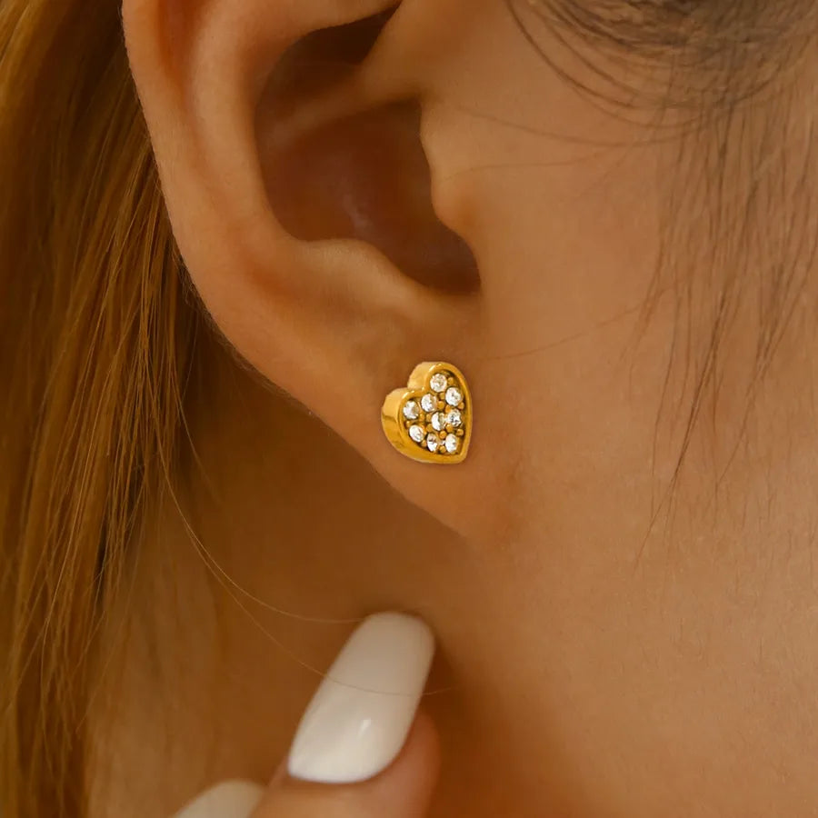 Gold Plated Heart Zircon Stud Earrings
