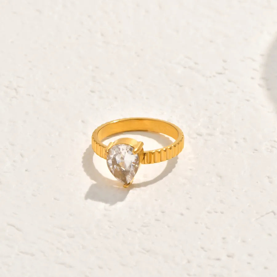 18K Gold Plated Water Drop Zircon Pearl Ring