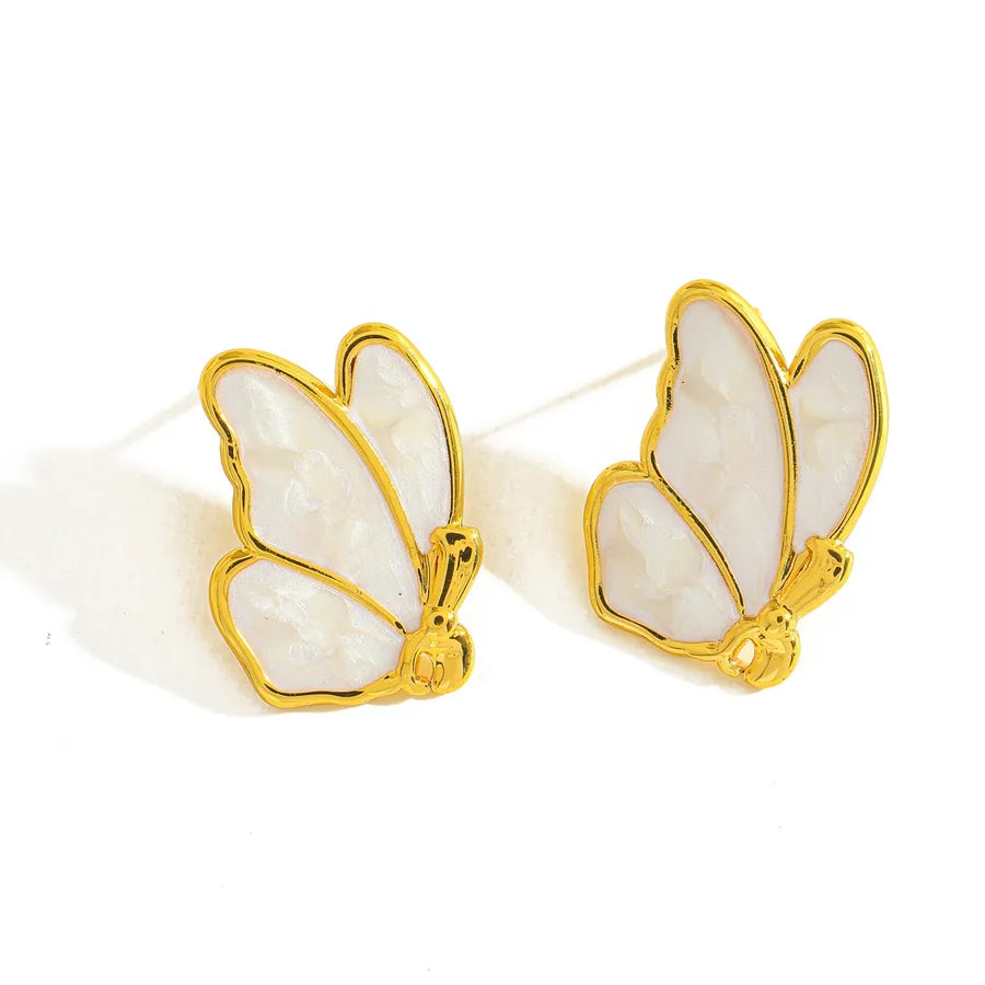 18K Gold Wing Stud Earrings – Enamel Finish