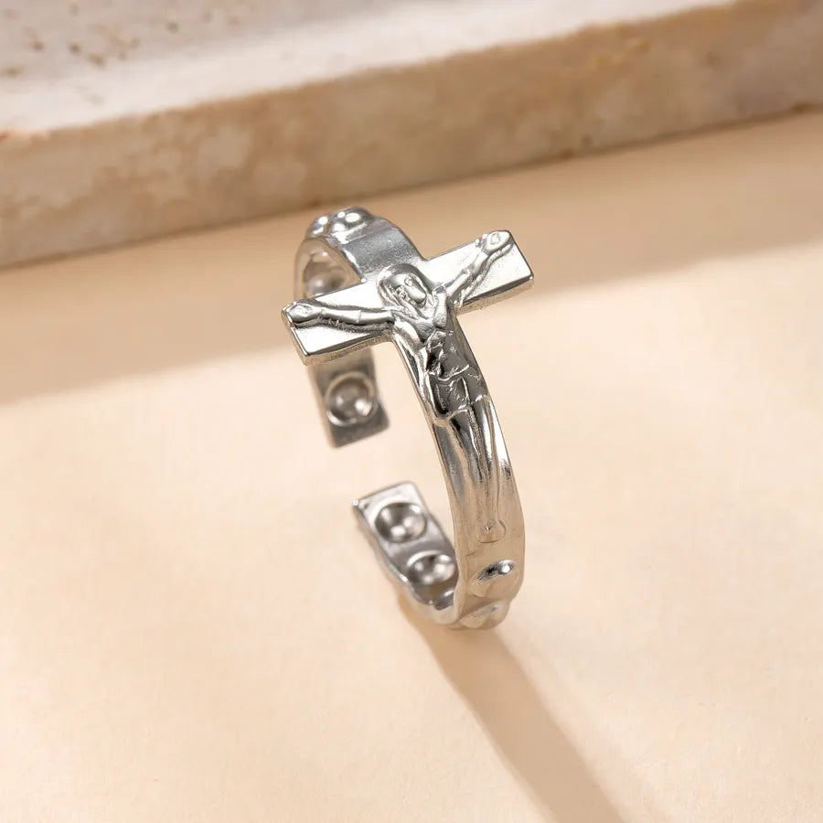 Stainless Steel Star & Moon Open Ring