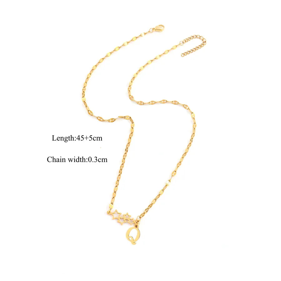 18K Gold Plated Letter & Star Pendant Necklace Gold Q
