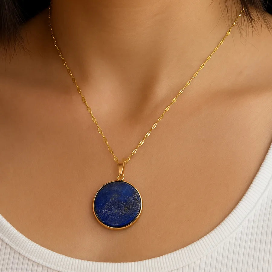 Lapis Lazuli Pendant Necklace – Handmade & Elegant Round