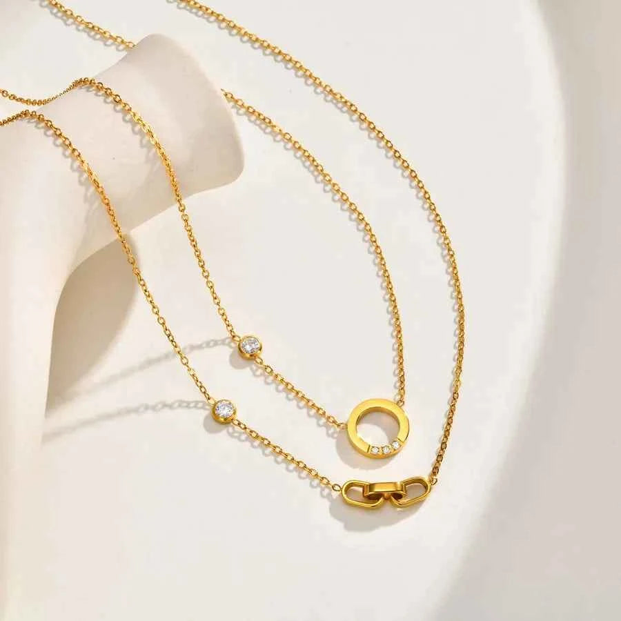 Geometric Zircon Necklace – 18K Gold Plated Steel