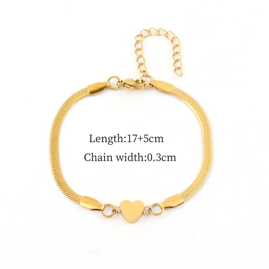 Gold Heart Stainless Steel Bracelet Gold Average Size