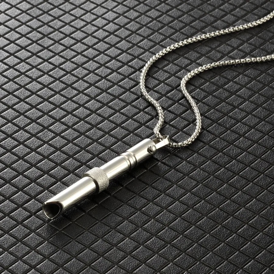 Titanium Steel Stress Relief Whistle Necklace Rotating Bead Steel Color Whistle Necklace