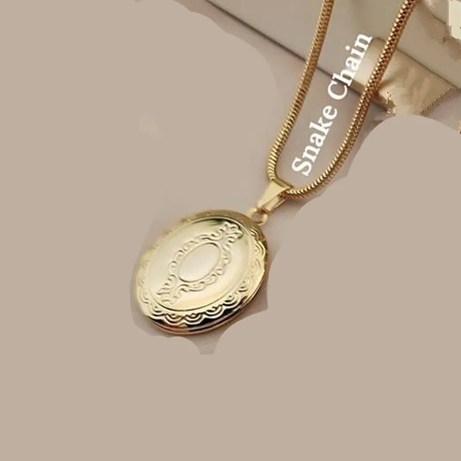 Stainless Steel Heart Shell Locket Necklace Oval