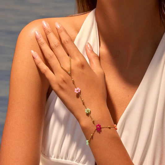 Gold Plated Beaded Flower Bracelet for Women