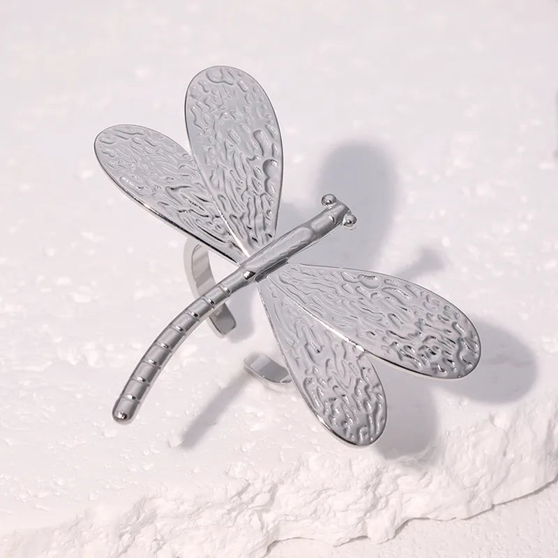 Gold Plated Dragonfly Open Ring for Women