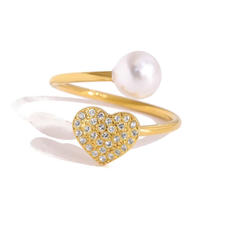 18K Gold Pearl & Diamond Titanium Steel Ring