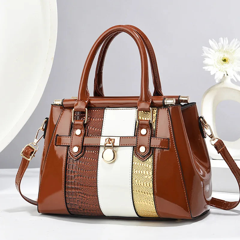 Women's Multicolor PU Leather Square Handbag Khaki 27*14*21