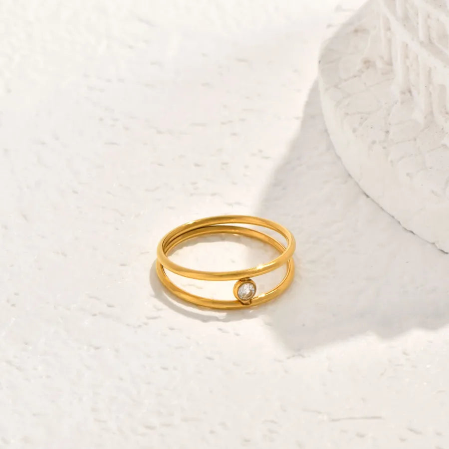 18K Gold Plated Twist Zircon Double Layer Ring