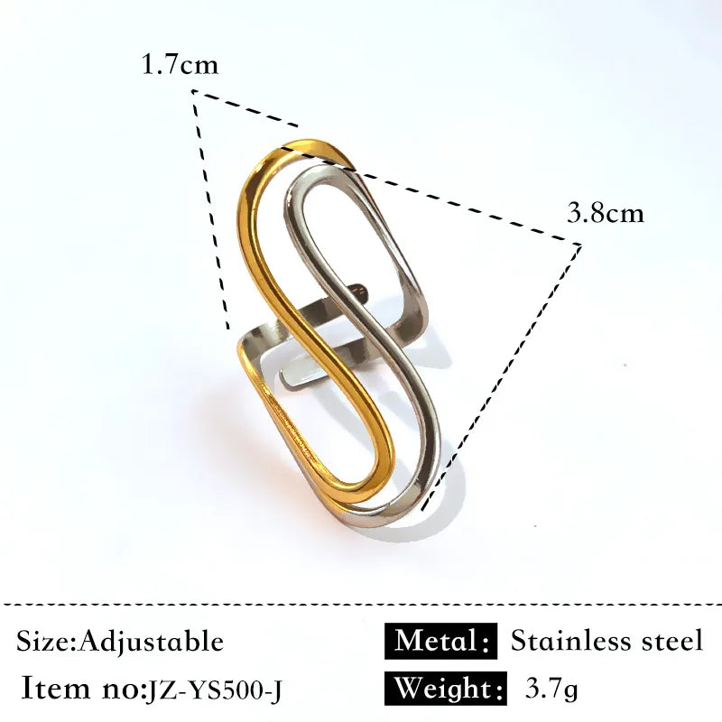 Unisex Gold & Silver Geometric Stainless Steel Ring