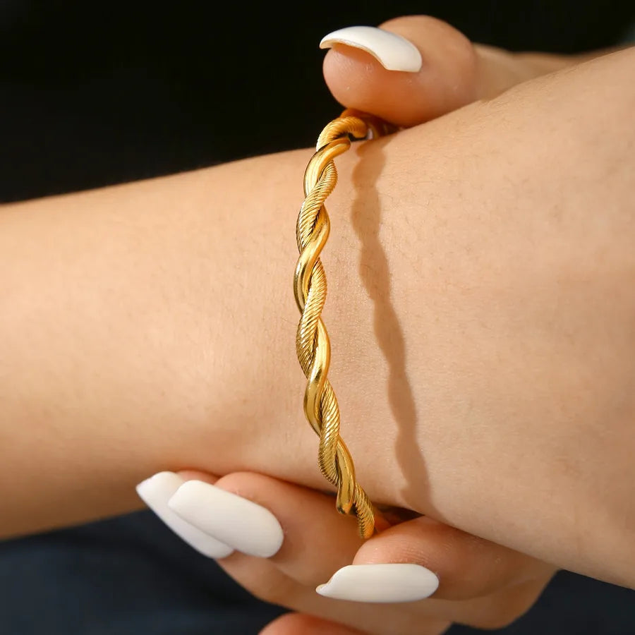 18K Gold Twisted Stainless Steel Bangle