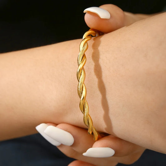 18K Gold Twisted Stainless Steel Bangle